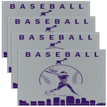 Erosebridal Baseball Placemats Set 4 Piece Softball Place Mat Sports Games Placement Mats Athlete City Silhouette Table Mats for Dining Table Setting, Grey Purple - color: Grey Purple