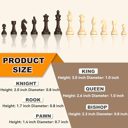 Premium Natural Walnut 13" x 13" Magnetic Wooden Chess Set with 1 Built-in Storage Drawers - 2 Bonus Extra Queens - 24 Checkers Pieces - Staunton Chess Pieces, Board Games Chess Sets - color: Brown
