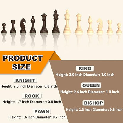 Premium Natural Walnut 13" x 13" Magnetic Wooden Chess Set with 1 Built-in Storage Drawers - 2 Bonus Extra Queens - 24 Checkers Pieces - Staunton Chess Pieces, Board Games Chess Sets - color: Brown