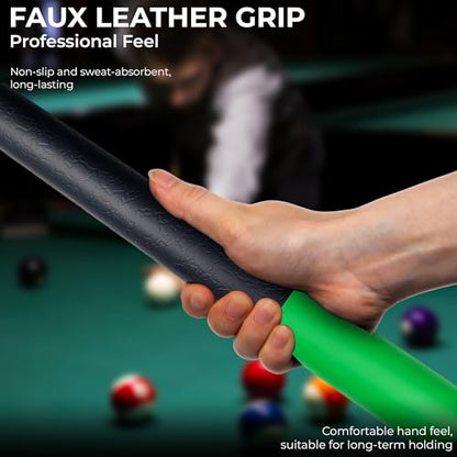 58 Inch Pool Cues, 2-Piece Billiard House Bar Pool Cue Sticks with Multi Layer Soft Leather Grip, Set of 2 Canadian Maple Wood Billiard Sticks - color: 2PK-Blue/Green