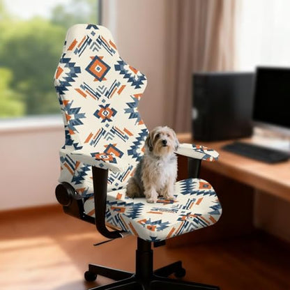 Suobstales Geometric Navajo Ethnic Tribe Pattern Gaming Chair Cover with Armrest Covers Waterproof Stretch Gaming Chair Seat Covers, Anti-Scratch Protection for Ergonomic Game Rotating Office Chair - color: Geometric Navajo Ethnic Tribe