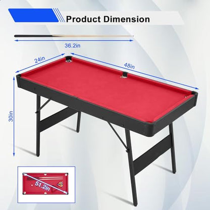 Folding Pool Table, Portable Billiard Game Table for Kids and Adults, Mini Pool Table with Locking Legs and Adjustable Feet, Complete Set with Balls Cues Triangle Chalk Brush - color: B