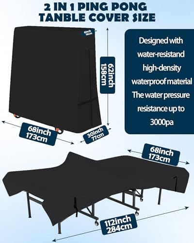 Ping Pong Table Cover 600D Oxford Fabric, Table Tennis Cover Waterproof Sunproof Indoor & Outdoor Fits Universal 9x5 FT Tables Folding & Flat Tables with Zipper & Buckles Black