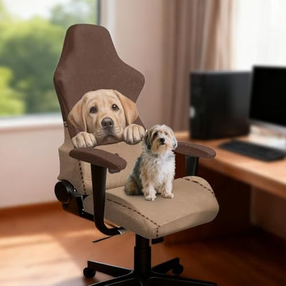 Labrador Dog Paw Print Gaming Chair Covers, Stretchable Non-Slip Rotating Armchair Covers Easy Install Gamer Chair Cover with Armrest Cover for Home Office - color: Labrador Dog Paw