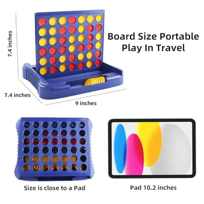 4 in a Row Connect Game, Travel Board Games for Kids Adults, Get 4 in a Row to Win - 9 x 7.4 inches（Blue） - color: Blue