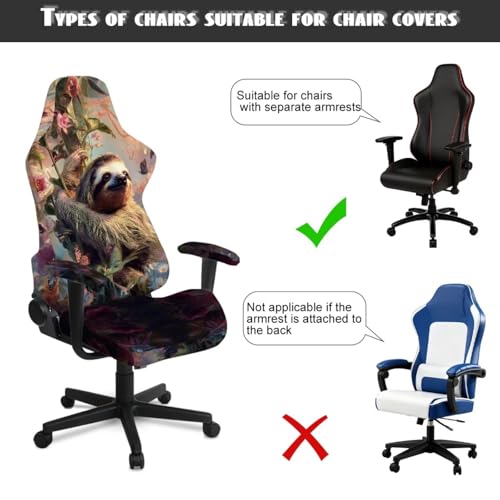 Sloth Print Gaming Chair Covers with Armrest Covers Dust-Proof Soft Stretchy Gamer Chair Cover Universal Fit Office Desk & Racing Computer Chairs - color: Brown - Sloth