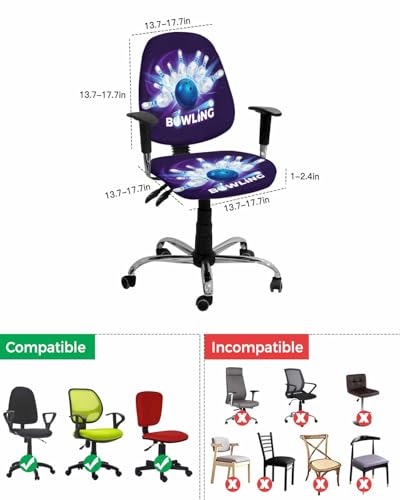 Computer Office Chair Cover, Sports Theme Modern Athlete Competitive Bowling Ball Game Split Stretchable Chair Seat Covers, Removable Washable Universal Desk Rotating Chair Slipcover Protector