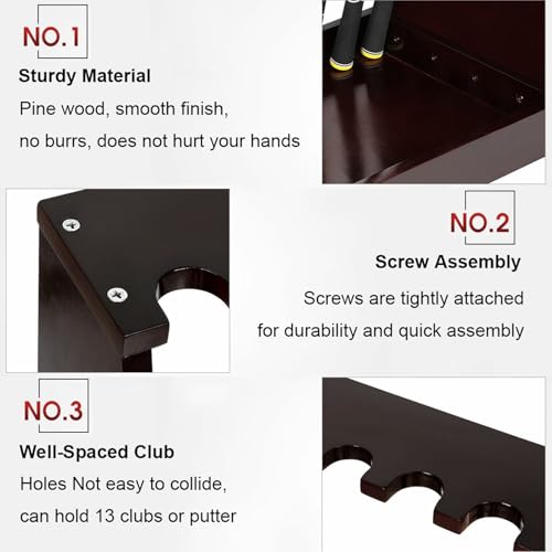 Wooden Golf Club Stand Holder, 13 Golf Clubs Display Rack Putter Holder with Artificial Grass Mat, Golf Club Equipment Storage Organizers for Indoor Outdoor
