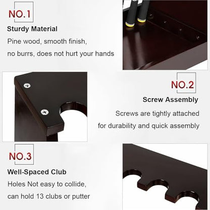 Wooden Golf Club Stand Holder, 13 Golf Clubs Display Rack Putter Holder with Artificial Grass Mat, Golf Club Equipment Storage Organizers for Indoor Outdoor