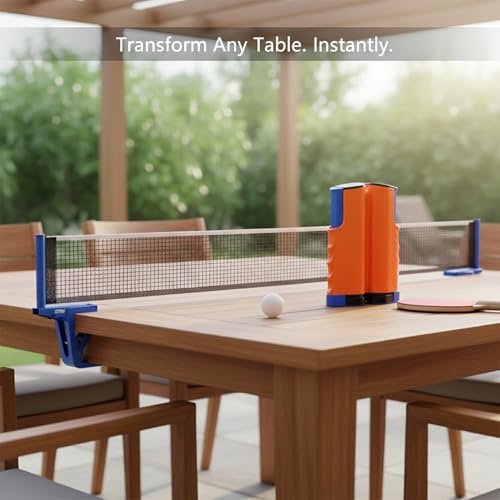 Retractable Table Tennis Net Set, Portable Clip-On Ping Pong Net for Any Flat Surface, Tool-Free Setup with Durable Plastic Construction - color: Orange