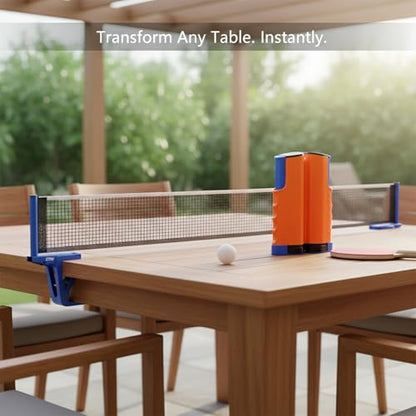 Retractable Table Tennis Net Set, Portable Clip-On Ping Pong Net for Any Flat Surface, Tool-Free Setup with Durable Plastic Construction - color: Orange