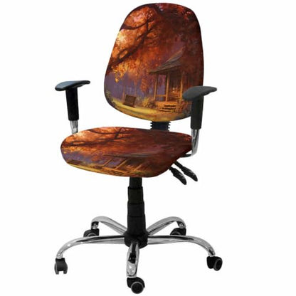 Savannan Office Chair Cover, Autumn Orange Maple Leaves Tree Protective Stretch Elastic Universal Cover for Desk Task Chair,Computer Rotating Chair 1 Pcs Farmhouse Cabin