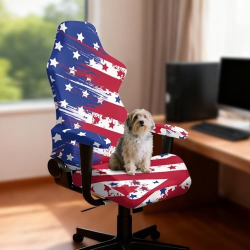 Chair Slipcovers with Armrest Covers & Zipper USA Theme Stars Stripes Motif Four Piece Set Stretchy Computer Chair Cover for Adults Men Boys Durable Comfortable for Long Hours of Use - color: American Flag
