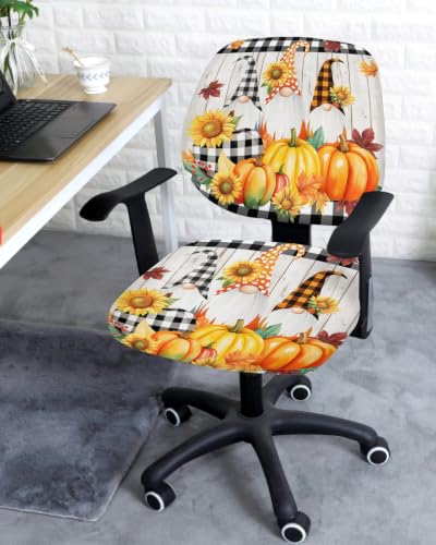 Savannan Office Chair Cover, Autumn Gnome Ombre Pumpkin Protective Stretch Elastic Universal Cover for Desk Task Chair,Computer Rotating Chair 1 Pcs Maple Leaf on Wood Board