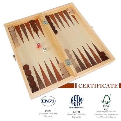 Offelec 3-in-1 Folding Chess Board Set, Wooden Chess Checkers and Backgammon Game Set for Adults Kids & Family, Portable Travel Board with Game Pieces Storage | Classic Strategy Board Games - color: 3-in-1 Folding Board Set