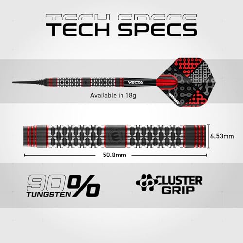 Winmau Darts Callisto Series 90% Professional Tungsten Soft Tip Darts Set with Dart Flights and Dart Shafts (Stems) - Available in 18g Weight and Three Styles - size: 18G, style: 18g - Soft Tip