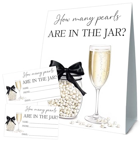 Guess How Many Cards, Bridal Shower Decorations, Guess How Many Pearls Are in the Jar, Party Games & Activities, 50 Cards and Sign - size: pearl