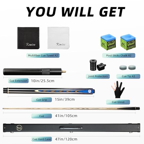 Kmise Snooker Pool Cue Sticks Set Blue Black 20oz