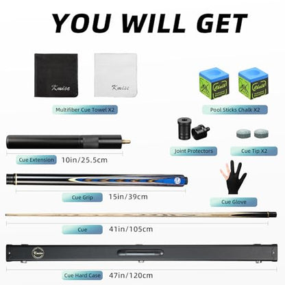 Kmise Snooker Pool Cue Sticks Set Blue Black 20oz