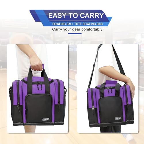 LARIPOP Bowling Ball Bag, Single Bowling Tote with Padded Ball Holder, Ventilated Shoe Pocket & Adjustable Shoulder Strap for Adult Bowlers Men Women - color: Purple