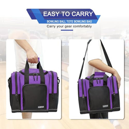 LARIPOP Bowling Ball Bag, Single Bowling Tote with Padded Ball Holder, Ventilated Shoe Pocket & Adjustable Shoulder Strap for Adult Bowlers Men Women - color: Purple