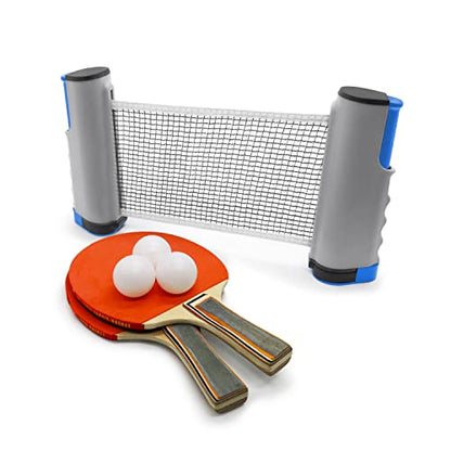 Ping Pong Set with Retractable Net, 2 Ping Pong Paddles, 3 Ping Pong Balls Portable Table Tennis Set Indoor and Outdoor Activities - color: Grey Net