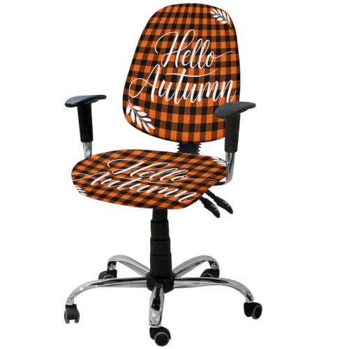 Savannan Office Chair Cover, Hello Autumn Orange Buffalo Plaid Protective Stretch Elastic Universal Cover for Desk Task Chair,Computer Rotating Chair 1 Pcs Black Gingham Check