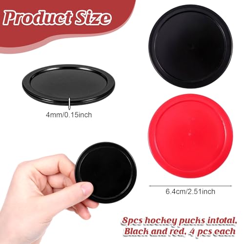 2.5 Inch Hockey Pucks, 8 Pcs Air Hockey Pucks Set Durable Puck for Air Hockeys Table - color: Black, Red