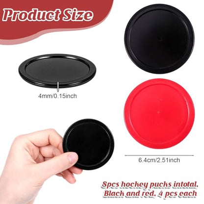 2.5 Inch Hockey Pucks, 8 Pcs Air Hockey Pucks Set Durable Puck for Air Hockeys Table - color: Black, Red