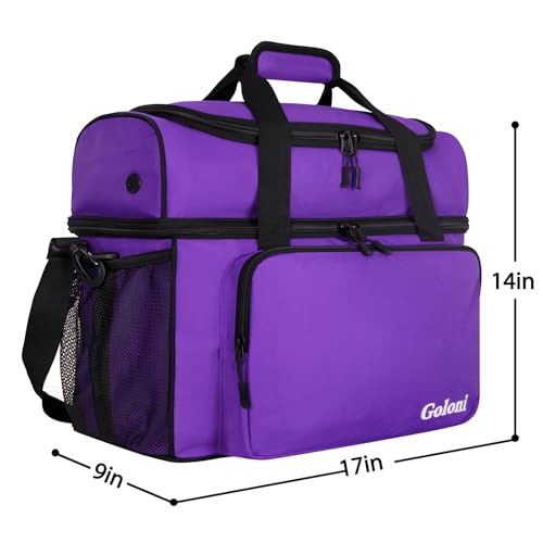 Goloni 2 Balls Bowling Bag with Ball Holder - Fits Bowling Shoes Up to Mens Size 16 and Accessories - color: Purple