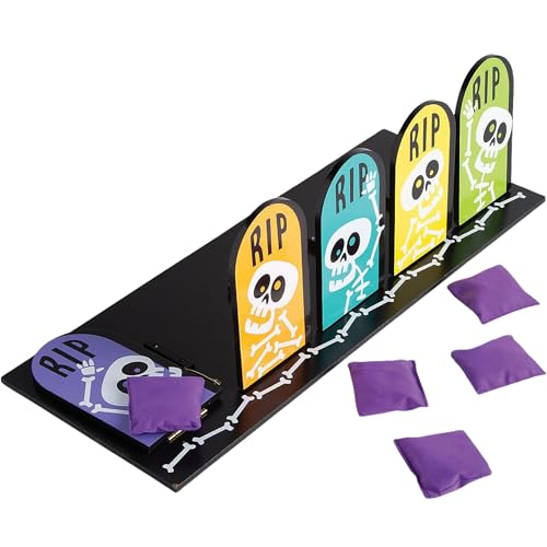 Fun Express Halloween Skeleton Bean Bag Toss Game for Kids Party - Premium Wooden Carnival Games Set with 5 Bean Bags | Perfect for Fall Festival Activities, Outdoor Yard Games & School Events