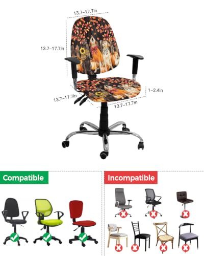 Savannan Office Chair Cover, Autumn Leaves Dog Pumpkin Fence Protective Stretch Elastic Universal Cover for Desk Task Chair,Computer Rotating Chair 1 Pcs Brown Wood Sunflower