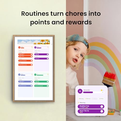 Apolosign 15.6-inch Digital Family Calendar, No Subscription Fee, Smart Wall Planner with Calendar Sync, Chore Chart & Touchscreen Display for Busy Families, Dual Mode, with Stand (Teak) - color: Teak