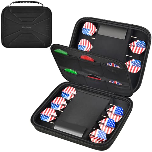 Boobowl Hard Dart Case for Steel and Soft Tip Darts, Holds 12 Darts | Hard EVA Case With 12 Dart Slots, 6 Mesh Pockets And Zipper Storage For Flights, Tips And Shafts; Case Only - Black - size: Full black L