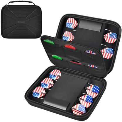 Boobowl Hard Dart Case for Steel and Soft Tip Darts, Holds 12 Darts | Hard EVA Case With 12 Dart Slots, 6 Mesh Pockets And Zipper Storage For Flights, Tips And Shafts; Case Only - Black - size: Full black L