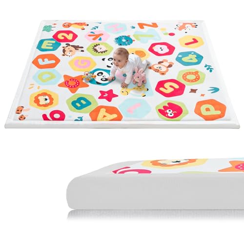Baby Play Mat for Floor, 71'' x 59'' Thicken Foam Soft Padded Playmat for Tummy Time, Playpen Mat for Toddlers Infant Kids, Water-Repellent Coral Velvet, Non-Slip Bottom Safe for Crawling (Animal) - color: Animal, size: 71"×59"×1.3"