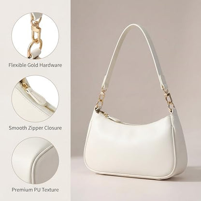 VODIU Clutch Tote Handbags with 2 Removable Straps and Zipper Closure Crossbody Bags Shoulder Purse Handbag for Women - color: White