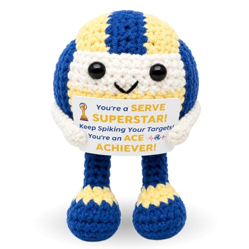 Funny Crochet Volleyball Gift for Volleyball Lovers, Handmade Positive Volleyballs Decor with Encouragement Card, Cute Sports Keepsake for Friends Family Birthday Gift - color: Volleyball