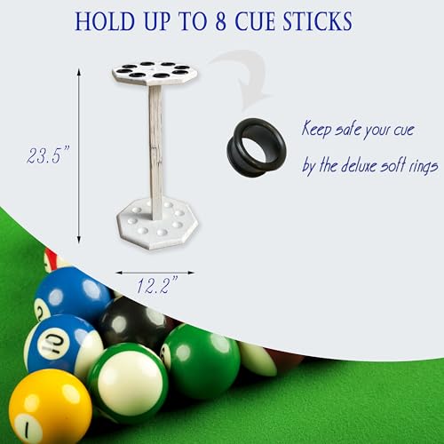 Freestanding Billiard Cue Rack, Pool Table Accessories Hold 8 Cues, Pool Cue Stick Holder, Wooden Floor Stand Pool Cue Holder for Billiard Game Room (White) - color: White