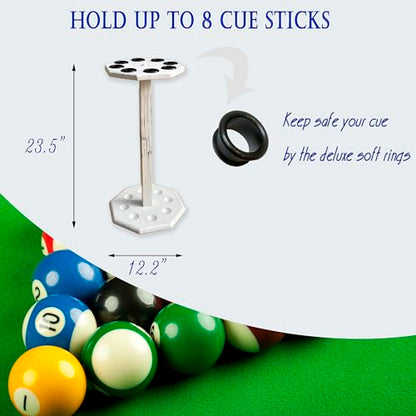 Freestanding Billiard Cue Rack, Pool Table Accessories Hold 8 Cues, Pool Cue Stick Holder, Wooden Floor Stand Pool Cue Holder for Billiard Game Room (White) - color: White