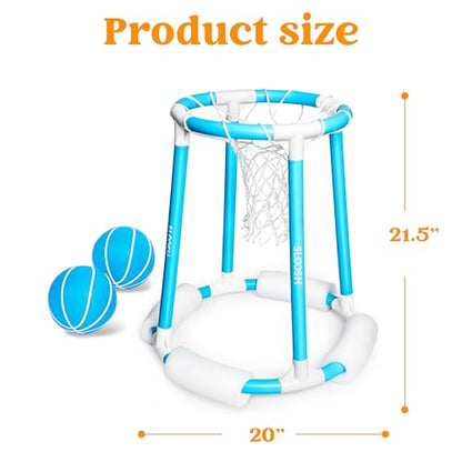 Sloosh Pool Basketball Hoop Set, Floating Basketball Pool Game, Swimming Floats Toys with Balls Pump, Summer Outdoor Water Play Toy for Kids and Adults (Blue) - color: Blue