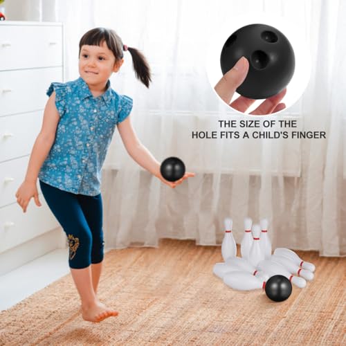 Toddmomy Kids Bowling Balls Toy Small Plastic Bowling Set Includes 10 Classical White Pins and 2 Black Balls Toddler Sport Toy for Indoor Outdoor Activities Party Family Games,16cm