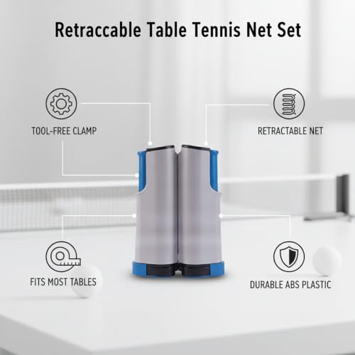 Retractable Table Tennis Net Set, Tool-Free Clamp Design for Dining & Office Tables, Portable ABS Plastic Ping Pong Net with Posts - color: Gray