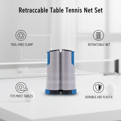 Retractable Table Tennis Net Set, Tool-Free Clamp Design for Dining & Office Tables, Portable ABS Plastic Ping Pong Net with Posts - color: Gray