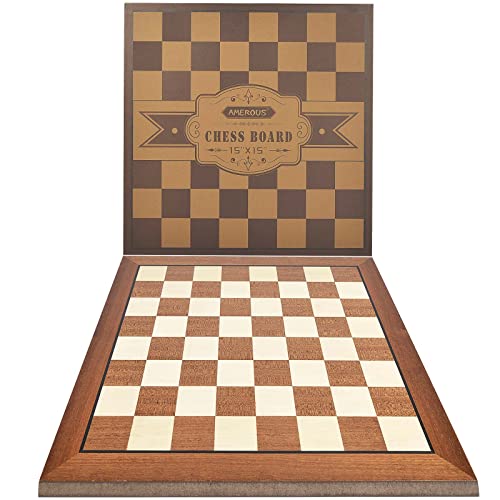 AMEROUS 15'' x 15'' Wooden Chess Board No Pieces, Professional Tournament Chessboard Only with Gift Package - Chess Rules, Portable Chess Board for Beginners, Kids, Adults