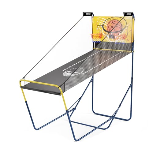 SPOYNAL Dual Shot Basketball Arcade Machine for Home with Adjustable on Front & Back - Indoor Basketball Game with LED Scoring, Foldable Design, 4 Balls & Pump for Teens and Family Sports Fun