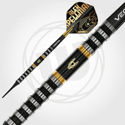 Winmau Professional Player - Alex Spellman Series - 90% Tungsten Darts Set with Dart Flights and Dart Shafts (Stems) - Available in Soft Tip 18g Barrel/20g Full Weight and Darts Metal Tip 22g & 24g - size: 18G - Soft Tip