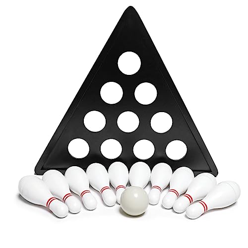Shuffleboard Bowling Pin Set with 10 Pcs Premium Hardwood Bowling Pins Durabel Triangular Pinsetter Resin Bowling Ball and Carrying Bag, Fun for Shuffleboard Games - color: White