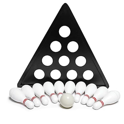 Shuffleboard Bowling Pin Set with 10 Pcs Premium Hardwood Bowling Pins Durabel Triangular Pinsetter Resin Bowling Ball and Carrying Bag, Fun for Shuffleboard Games - color: White