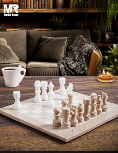 Marble Chess Set 12" Inches Verona and White with Storage Box and 2 Extra Queen Handmade Luxury Board Games for Adults, Ideal Chess Board Game & Marble Chess Set for Adults - color: Verona & White